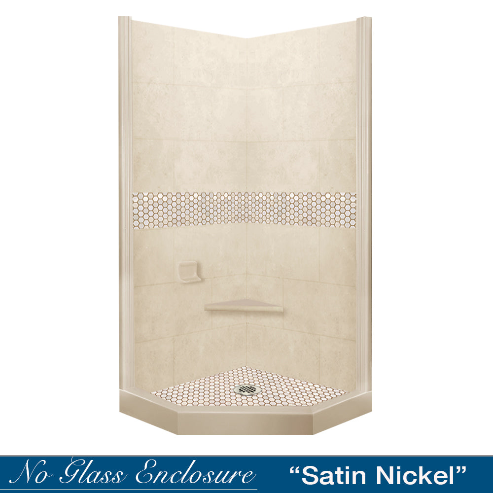 Neo-Angle Desert Sand Sistine Stone & Honey Hex Mosaic Accent Shower Remodel Kit
