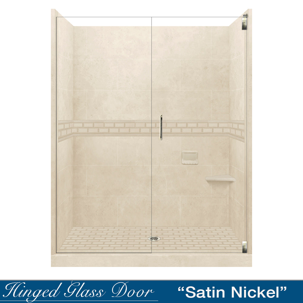 60" Alcove Desert Sand Sistine Stone & Subway Stone Accent ("DIY Shower Remodel Kit")