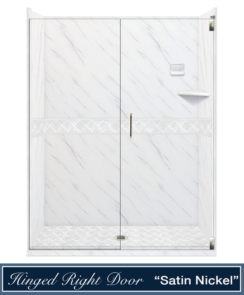 60" Alcove Carrara Medici Marble & Diamond Stone Accent ("DIY Shower Remodel Kit")