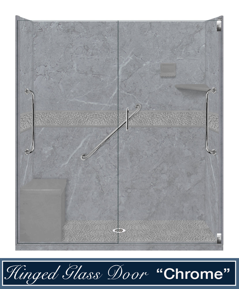 Freedom 60" Alcove Grio Medici Marble & Pebble Stone Accent Shower Remodel Kit