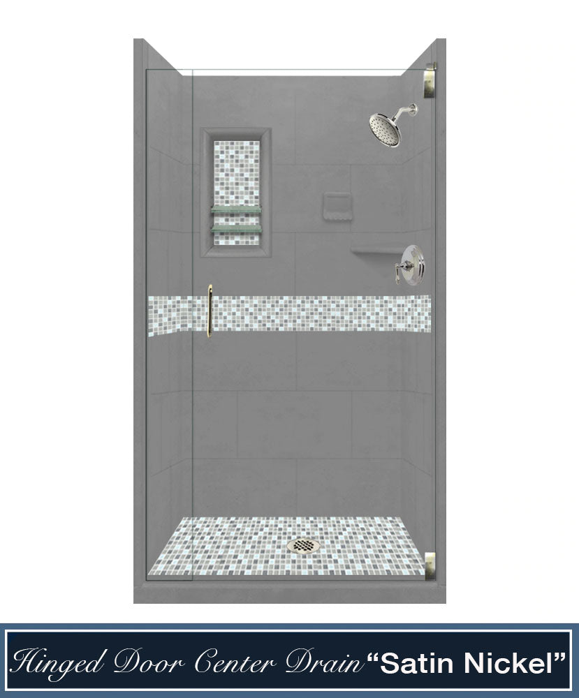CLEARANCE-42" X 42" Wet Cement Del Mar Mosaic Small Alcove Stone Shower Kit