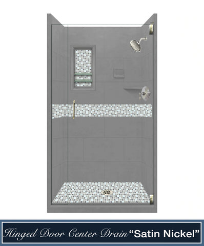 CLEARANCE 51-42" X 42" Wet Cement Del Mar Mosaic Small Alcove Stone Shower Kit