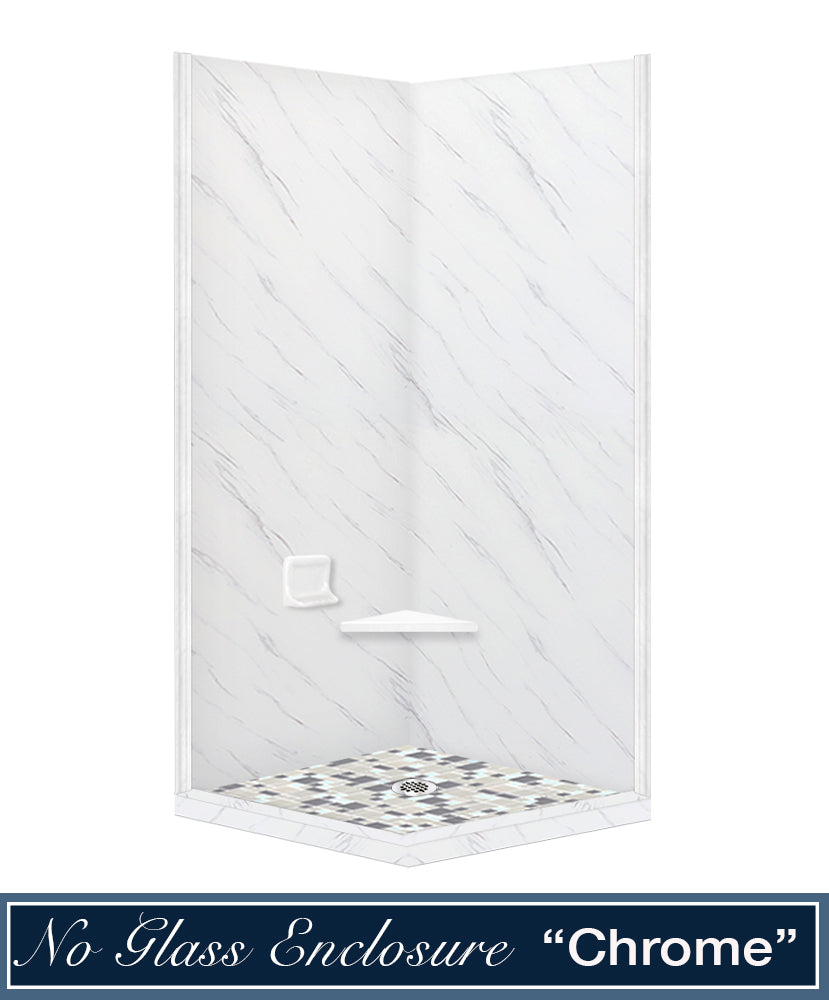 Carrara Marble Newport Mosaic Corner Shower Enclosure Kit
