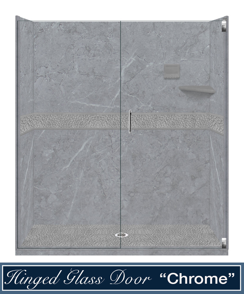 60" Alcove Grio Medici Marble & Pebble Stone Accent ("DIY Shower Remodel Kit")