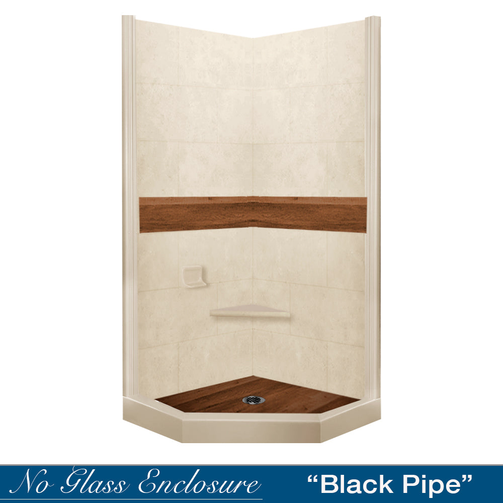 Neo-Angle Desert Sand Sistine Stone & Burnt Oak Wood Accent ("DIY Shower Remodel Kit")