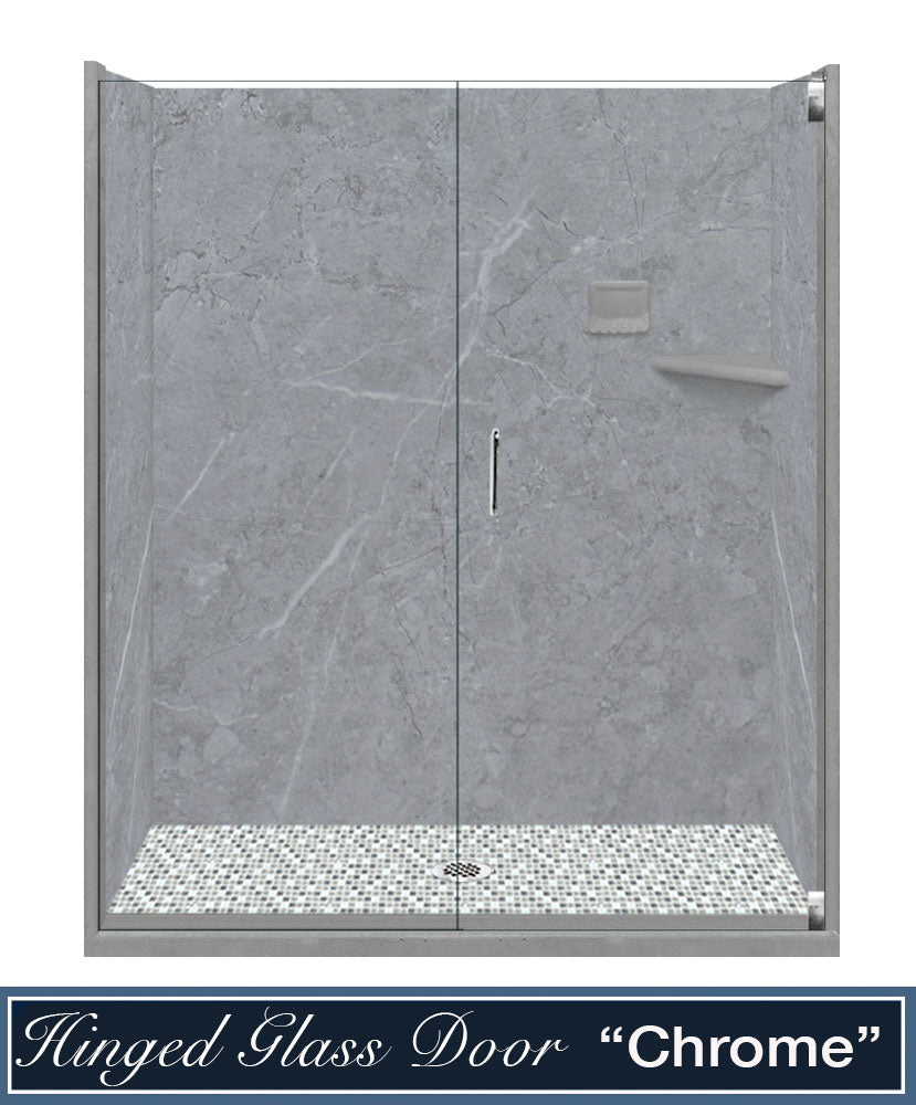 Grio Marble Del Mar Mosaic Alcove Shower Enclosure Kit