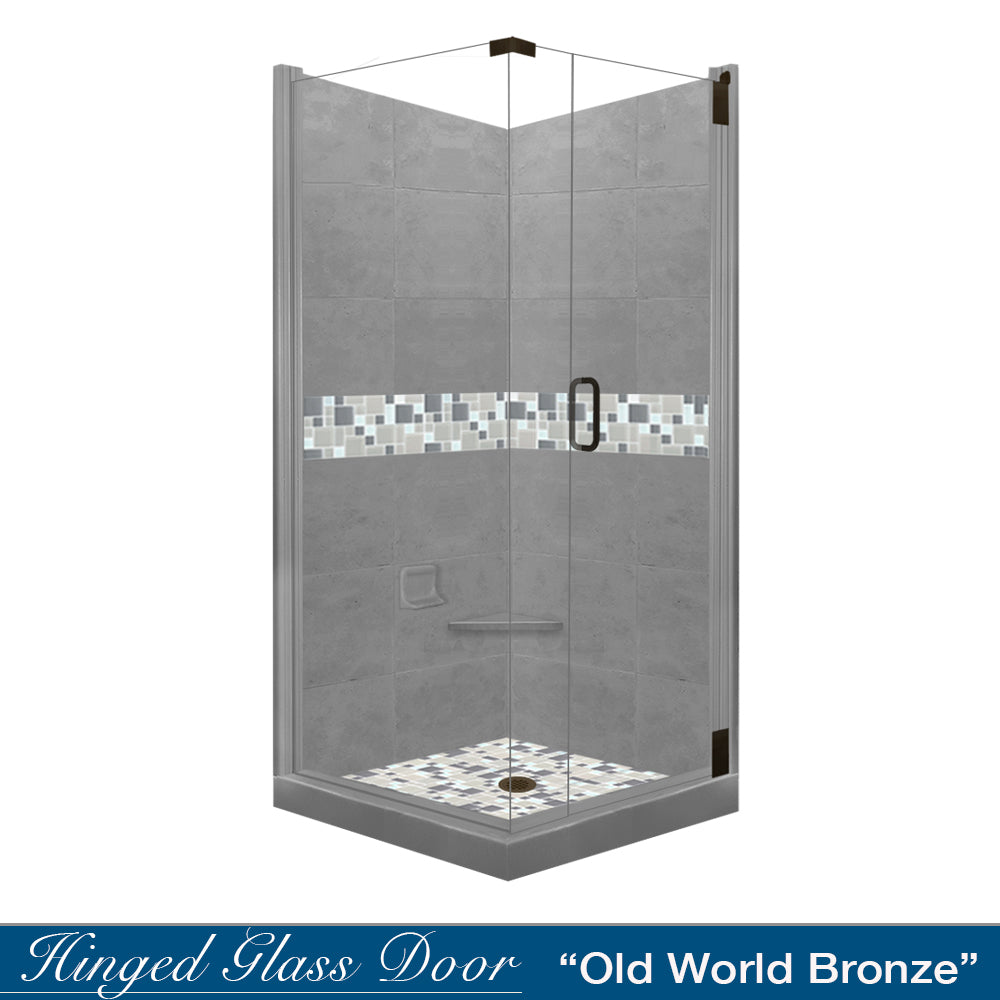 Corner Wet Cement Sistine Stone & Newport Mosaic Accent Shower Remodel Kit