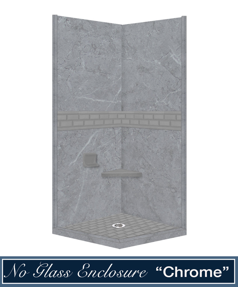 Corner Grio Medici Marble & Subway Stone Accent Shower Remodel Kit