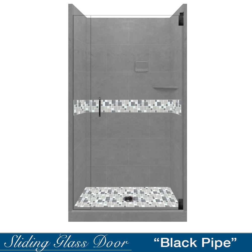 Alcove Wet Cement Sistine Stone & Newport Mosaic Accent Shower