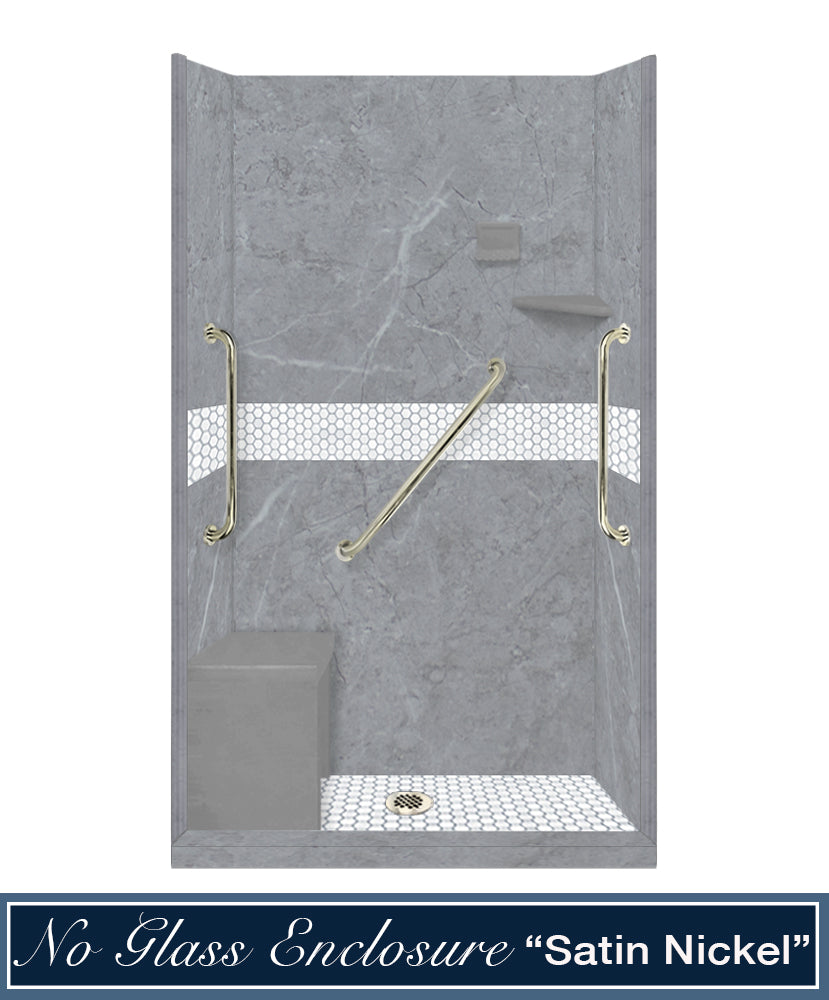 Freedom 60" Alcove Grio Medici Marble & Pearl Hex Mosaic Accent Shower Remodel Kit