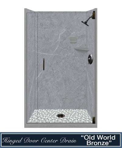 36" X 36" Grio Marble Del Mar Mosaic Shower Enclosure Kit