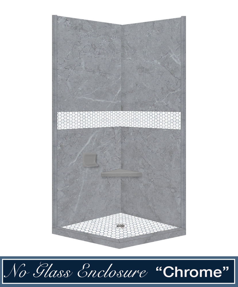 Corner Grio Medici Marble & Pearl Mosaic Accent Shower Remodel Kit