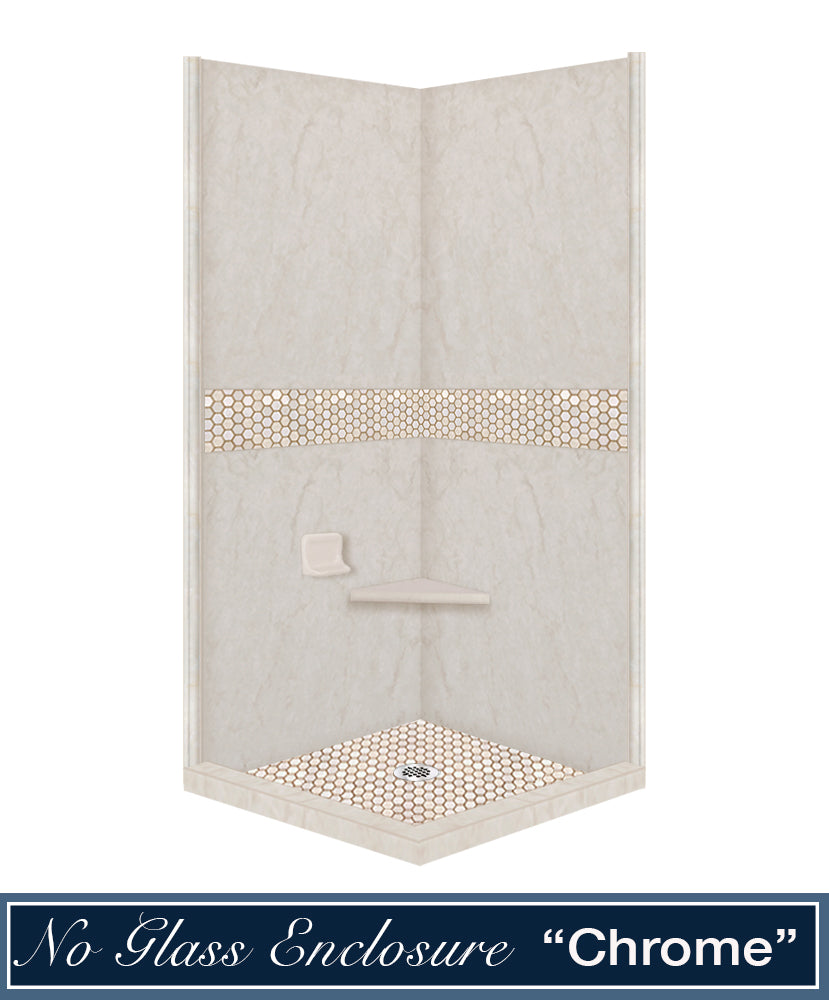 Rafe Marble Honey Hex Mosaic Corner Shower Enclosure Kit