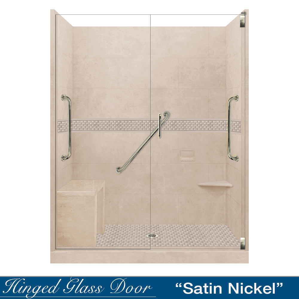 Freedom 60" Alcove Brown Sugar Sistine Stone & Jewel Stone Accent ("DIY Shower Remodel Kit")