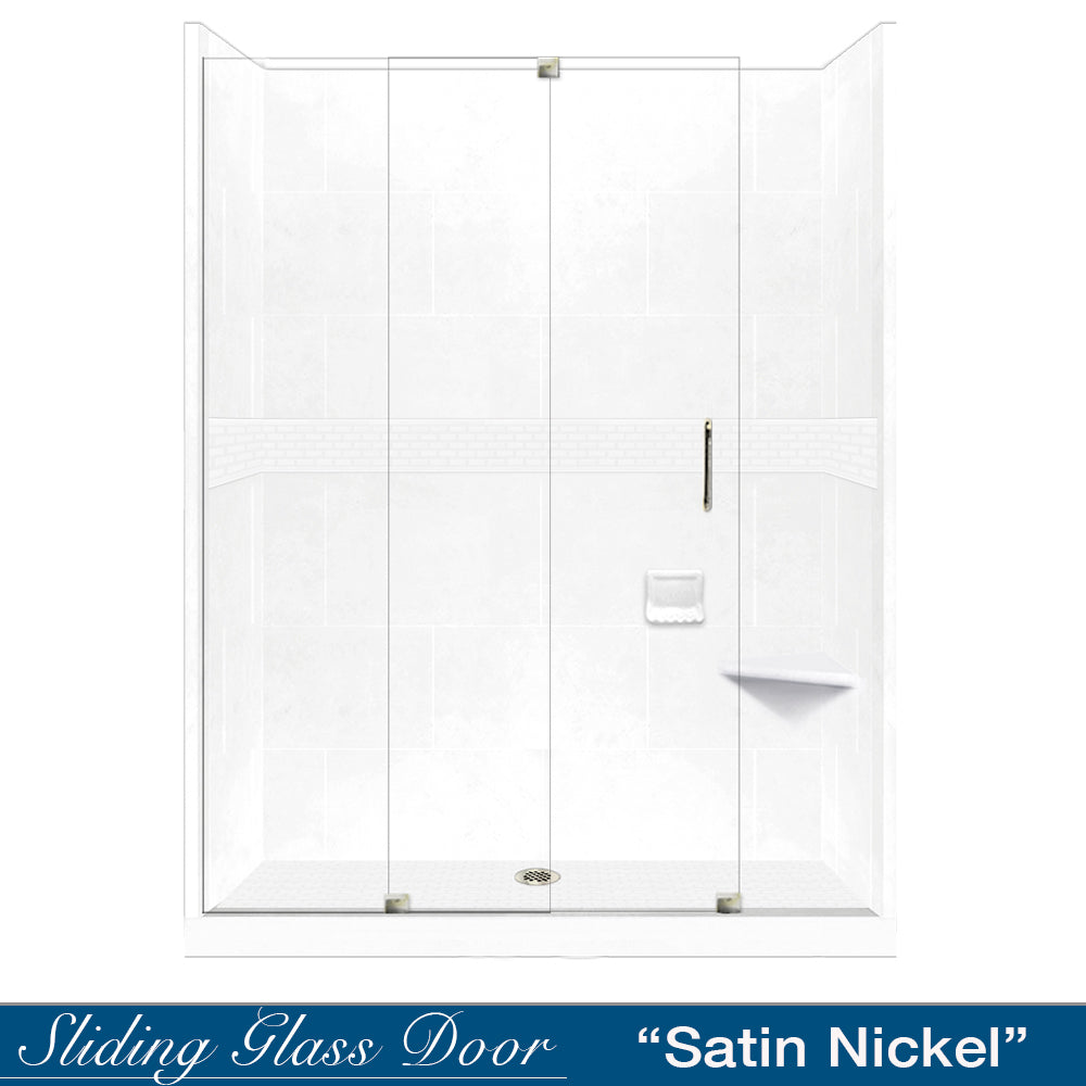 60" Alcove Natural Buff Sistine Stone & Classic Stone Accent ("DIY Shower Remodel Kit")