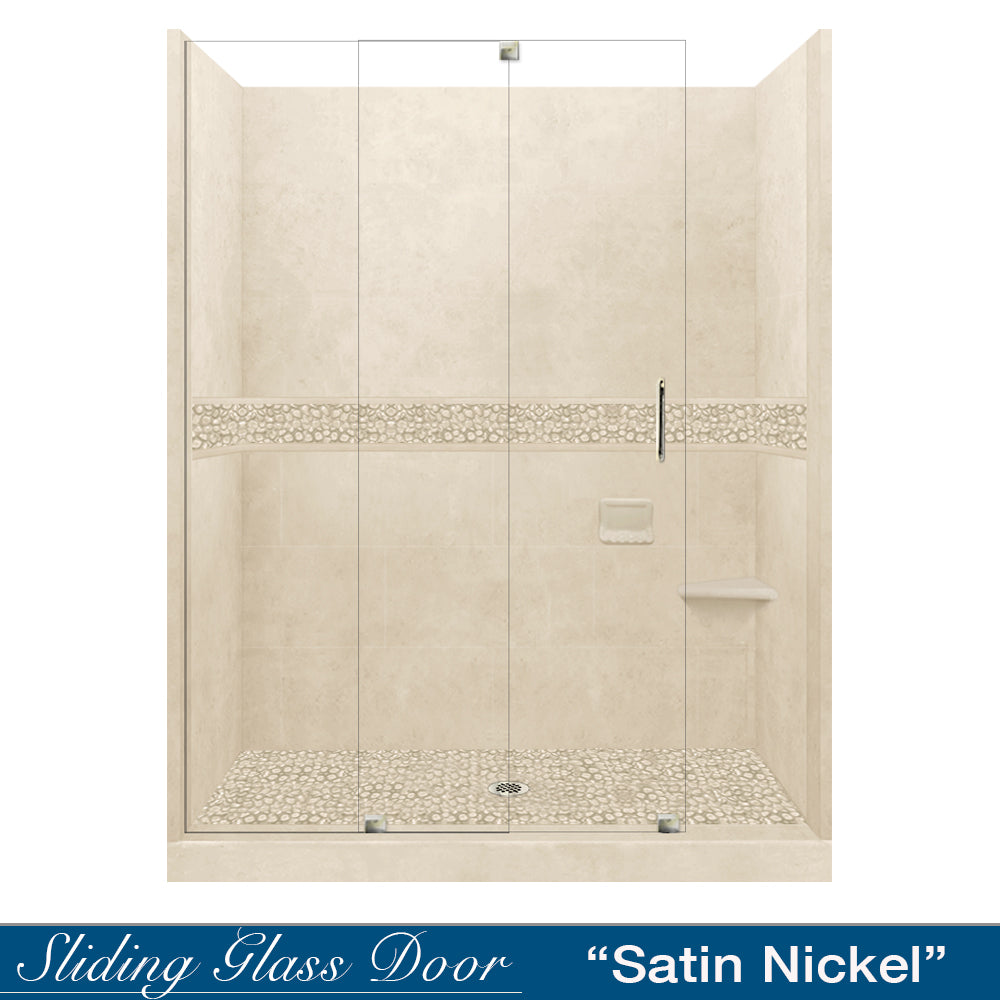 60" Alcove Desert Sand Sistine Stone & Pebble Stone Accent Shower Remodel Kit