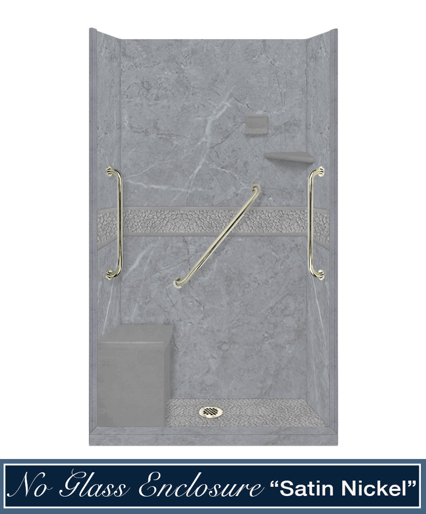 Freedom 60" Alcove Grio Medici Marble & Pebble Stone Accent Shower Remodel Kit