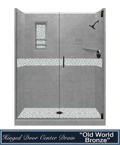 CLEARANCE-60" X 30" Wet Cement Del Mar Mosaic Alcove Stone Shower Kit (37)