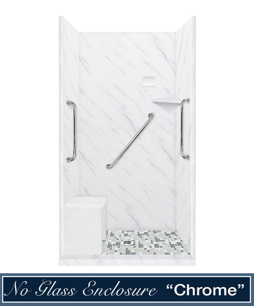 Freedom Carrara Marble Newport Mosaic Alcove Shower Enclosure Kit