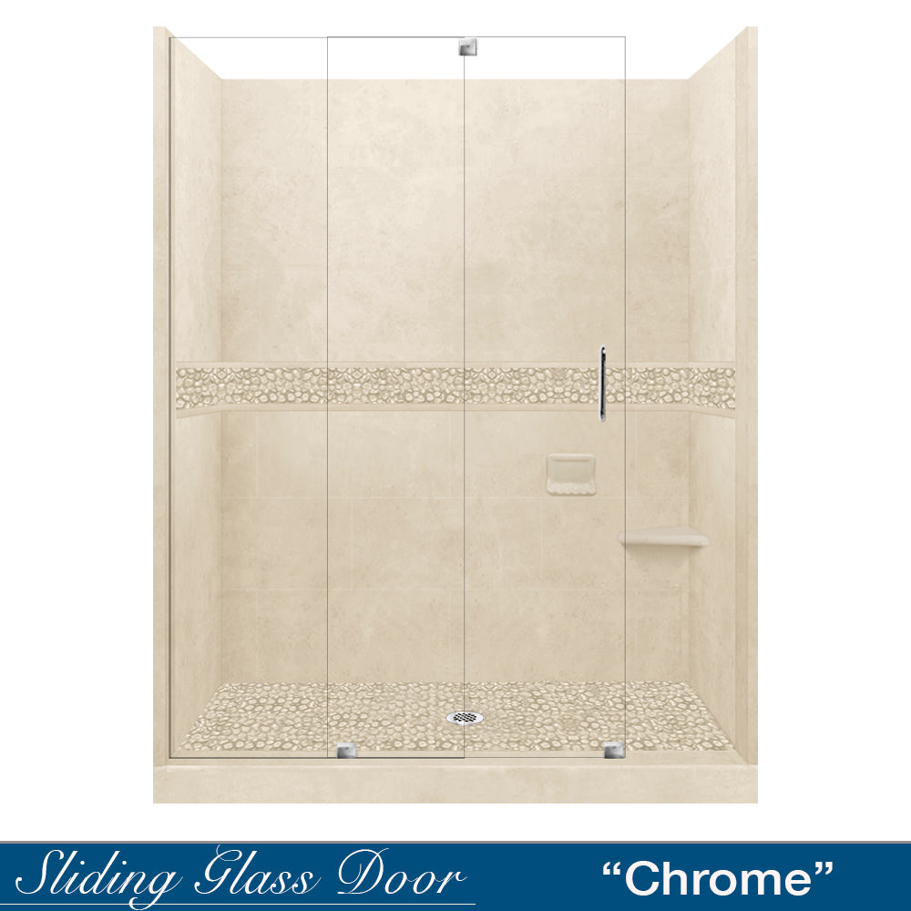 60" Alcove Desert Sand Sistine Stone & Pebble Stone Accent Shower Remodel Kit