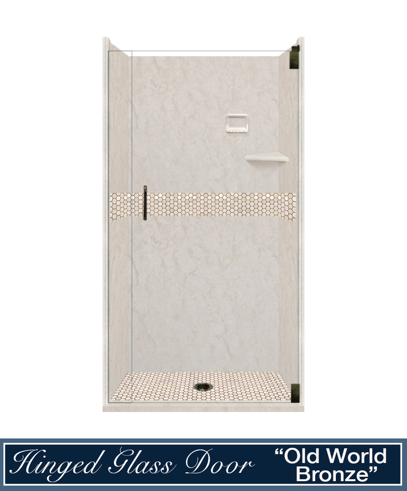60" Alcove Rafe Medici Marble & Honey Hex Mosaic Accent ("DIY Shower Remodel Kit")