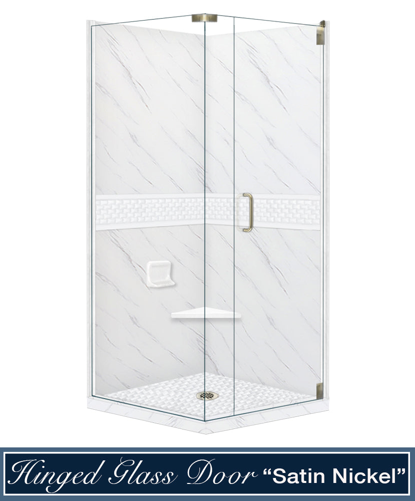 Carrara Marble Jewel Corner Shower Enclosure Kit