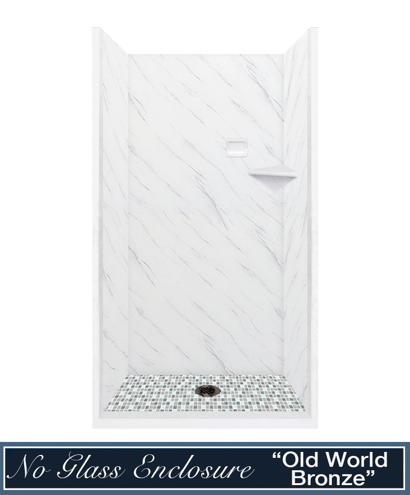 60" Alcove Carrara Medici Marble & Del Mar Mosaic Accent Shower Remodel Kit