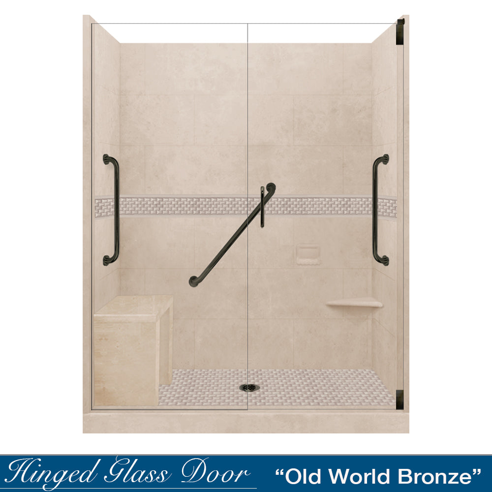 Freedom 60" Alcove Brown Sugar Sistine Stone & Jewel Stone Accent ("DIY Shower Remodel Kit")