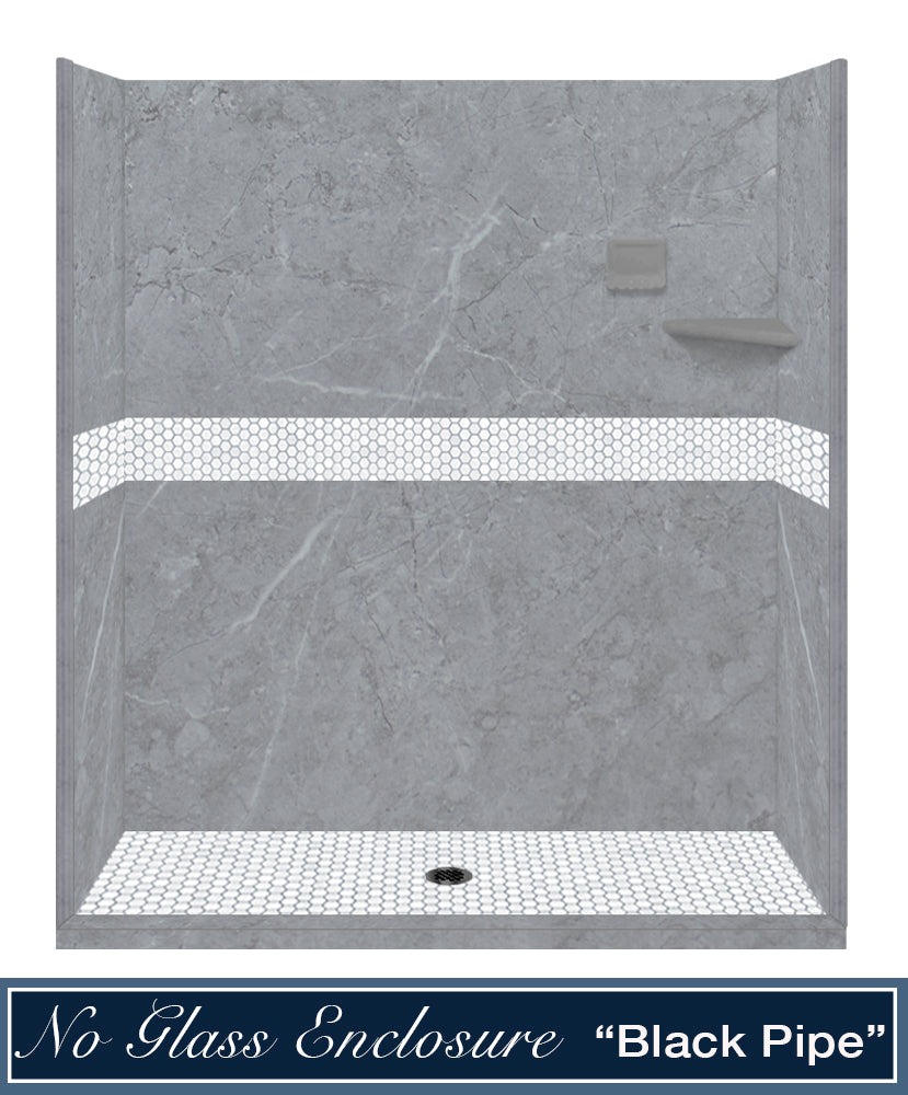 Grio Marble Pearl Hex Mosaic Alcove Shower Enclosure Kit