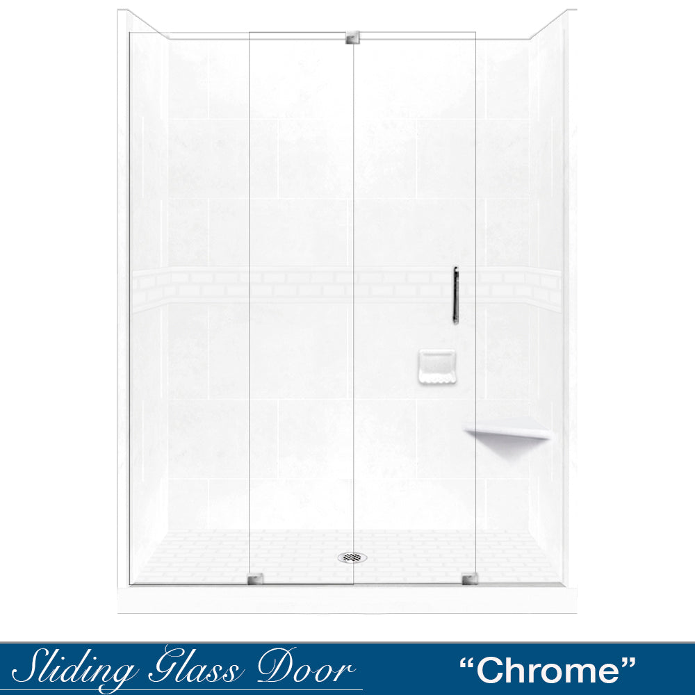 60" Alcove Natural Buff Sistine Stone & Subway Stone Accent ("DIY Shower Remodel Kit")