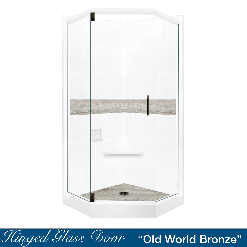 Neo-Angle Natural Buff Sistine Stone & Sterling Oak Wood Accent ("DIY Shower Remodel Kit")