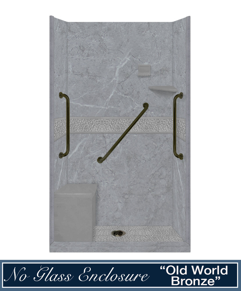 Freedom 60" Alcove Grio Medici Marble & Pebble Stone Accent Shower Remodel Kit