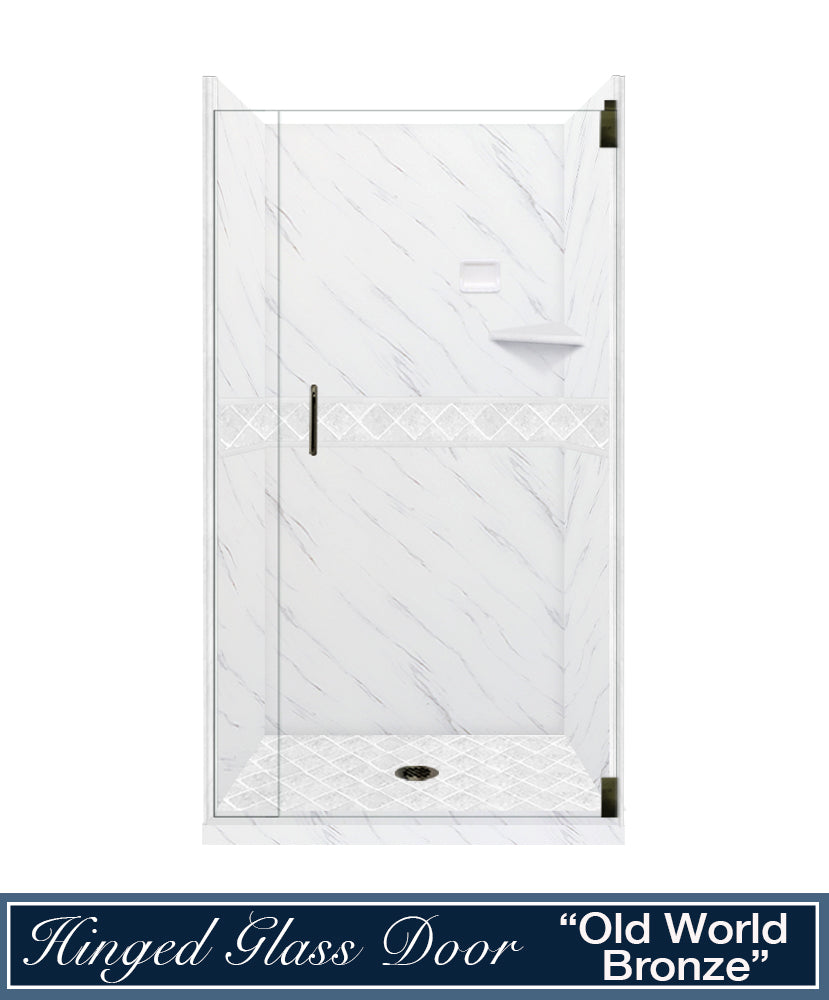 60" Alcove Carrara Medici Marble & Diamond Stone Accent ("DIY Shower Remodel Kit")