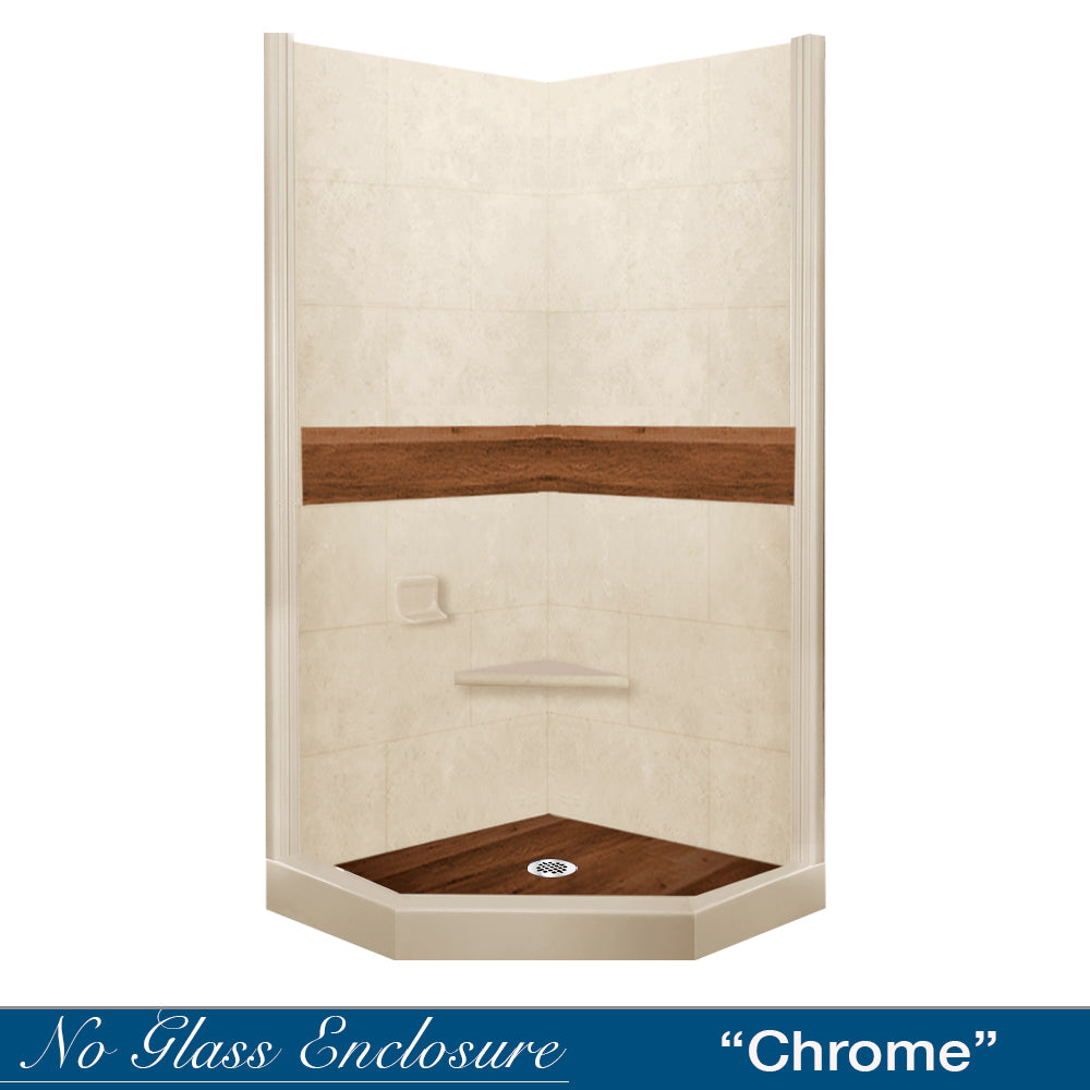 Neo-Angle Desert Sand Sistine Stone & Burnt Oak Wood Accent ("DIY Shower Remodel Kit")