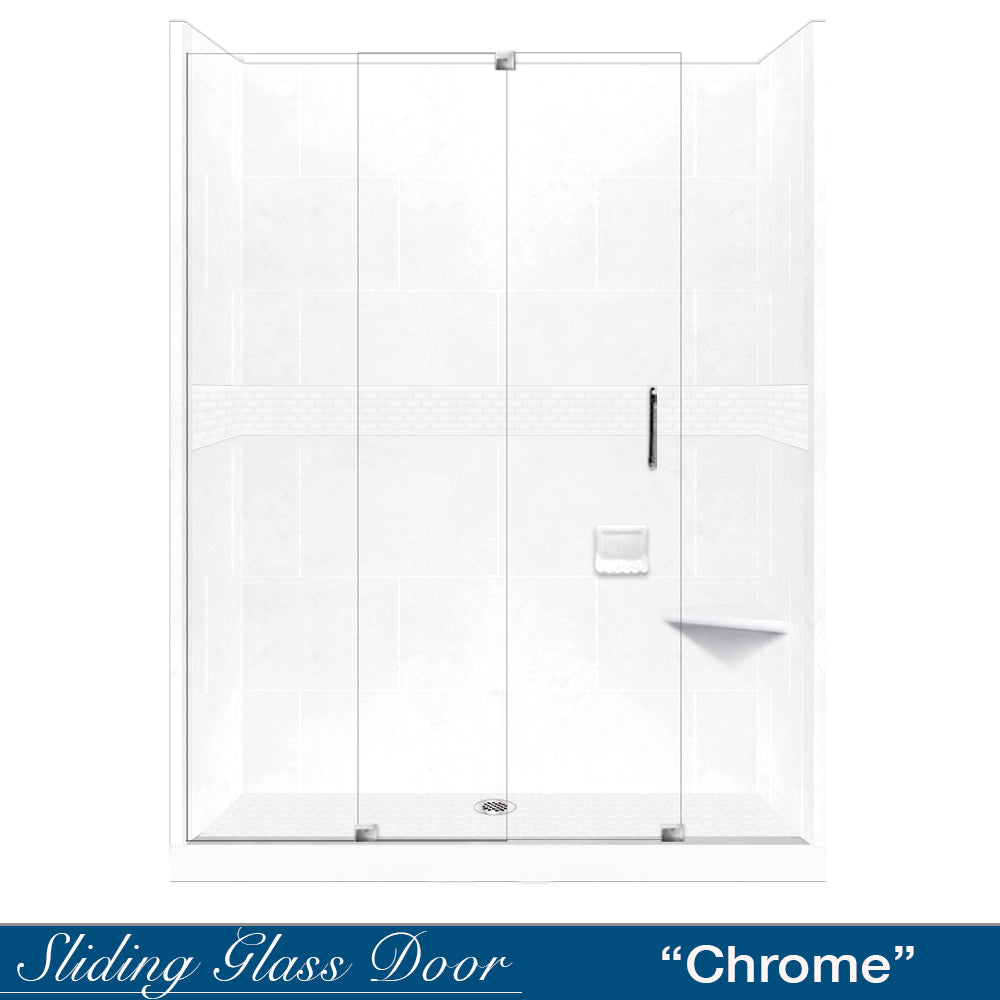 Classic Freedom Grand Hinged 36 in. x 60 in. x 80 in. Left Drain Alcove Shower Kit in Natural Buff and Chrome Classic Freedom Grand Hinged 36 in. x 60 in. x 80 in. Left Drain Alcove Shower Kit in Natural Buff and Chrome