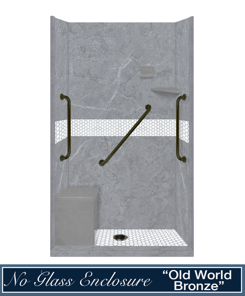 Freedom 60" Alcove Grio Medici Marble & Pearl Hex Mosaic Accent Shower Remodel Kit