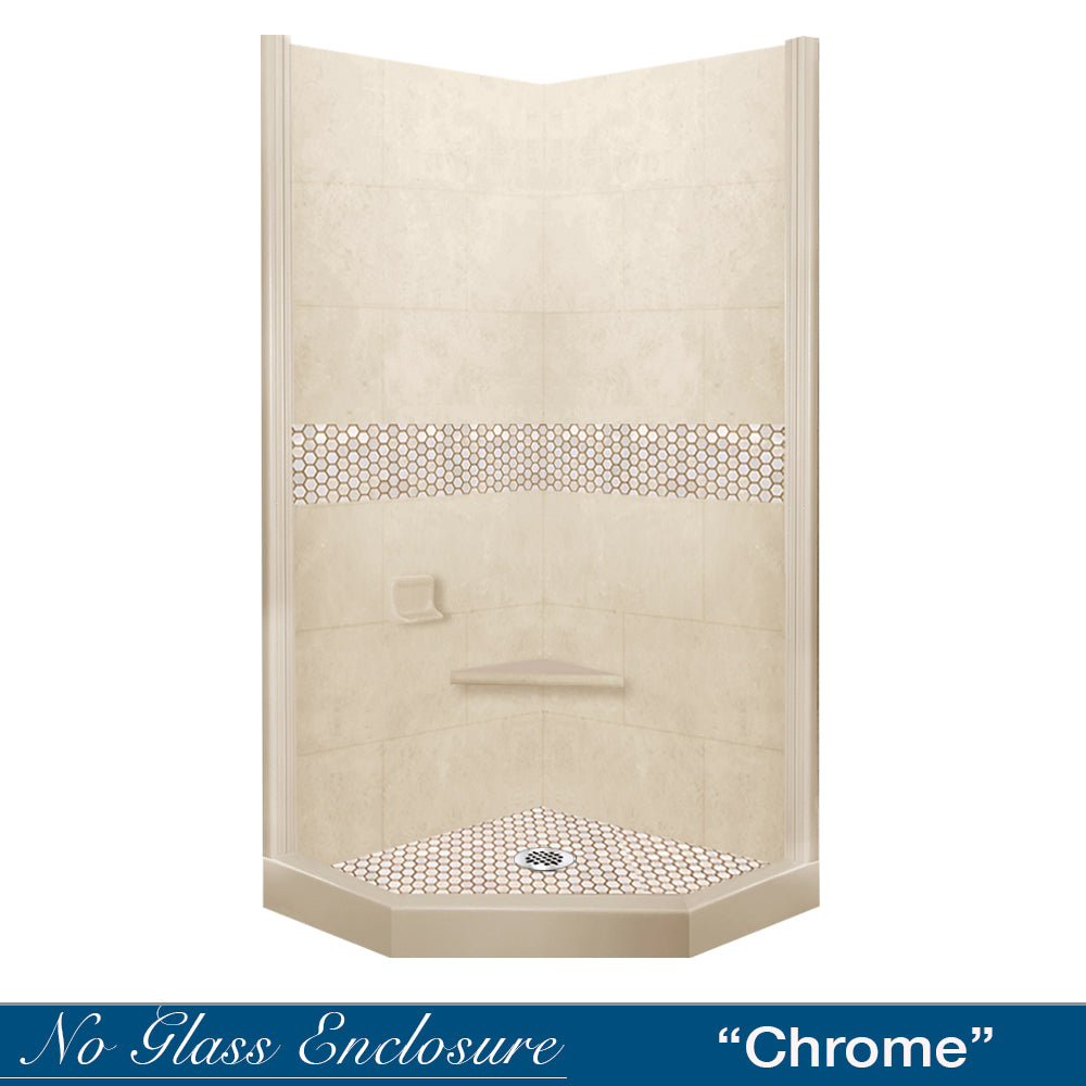 Neo-Angle Desert Sand Sistine Stone & Honey Hex Mosaic Accent Shower Remodel Kit