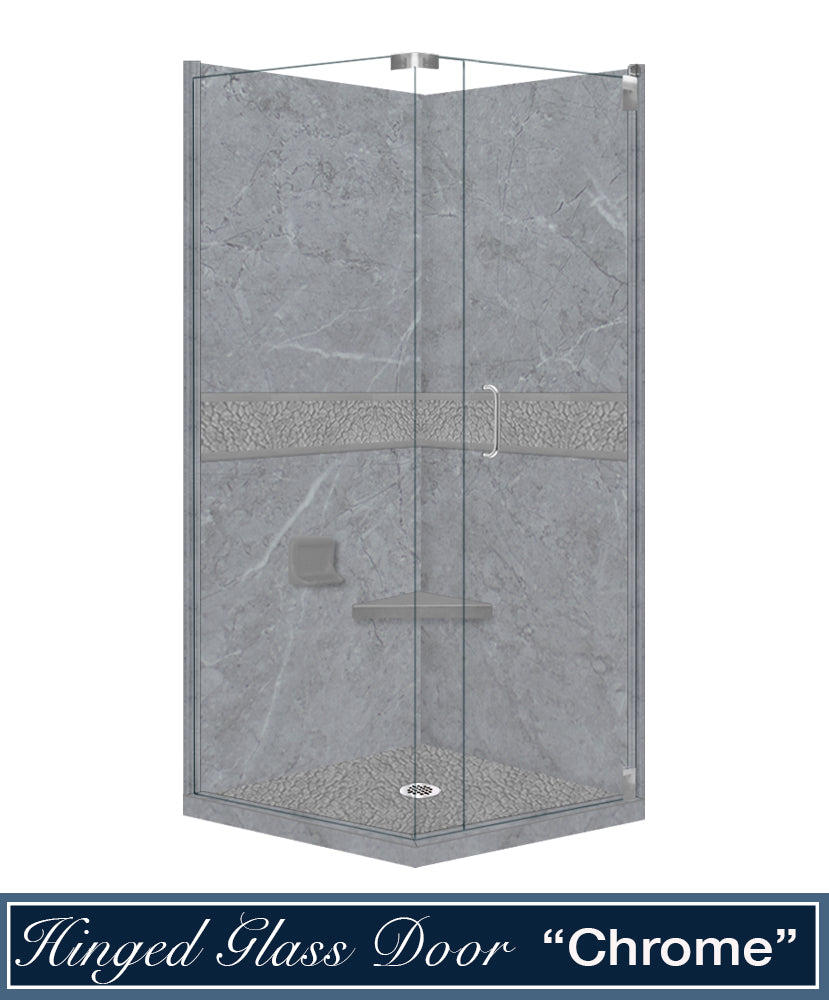 Corner Grio Medici Marble & Pebble Stone Accent Shower Remodel Kit