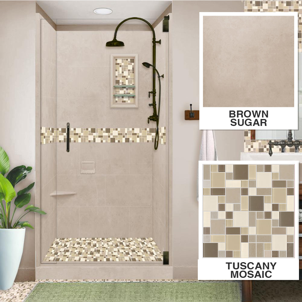 Alcove Brown Sugar Sistine Stone & Tuscany Mosaic Accent ("DIY Shower Remodel Kit")