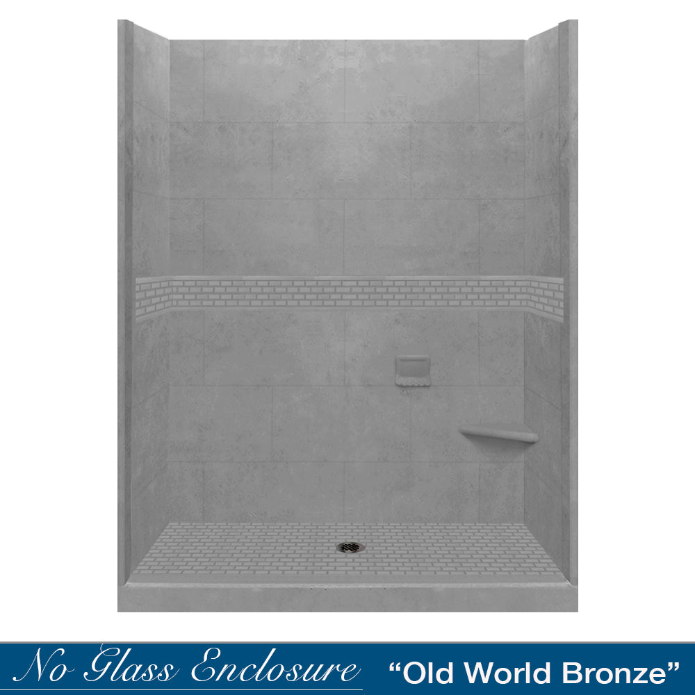 Classic Wet Cement 60" Alcove Stone Shower Enclosure Kit