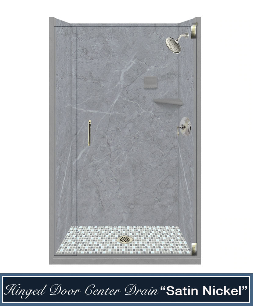 Clearance-42" X 36" Grio Marble Del Mar Mosaic Small Alcove Shower Kit W/Glass