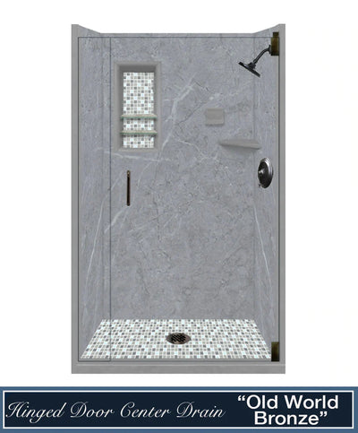 Clearance-36" X 36" Grio Marble Del Mar Mosaic Shower Kit W/ Glass Door