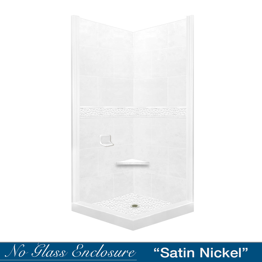 Corner Natural Buff Sistine Stone & Pebble Stone Accent Shower Remodel Kit