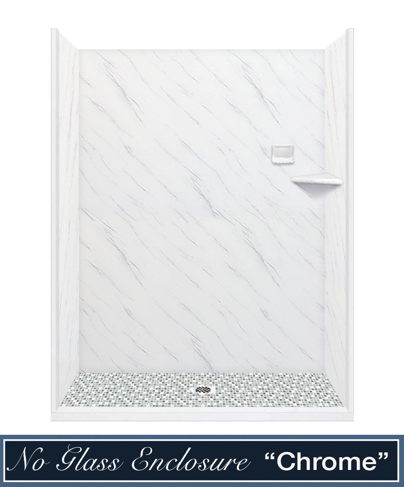 60" Alcove Carrara Medici Marble & Del Mar Mosaic Accent Shower Remodel Kit