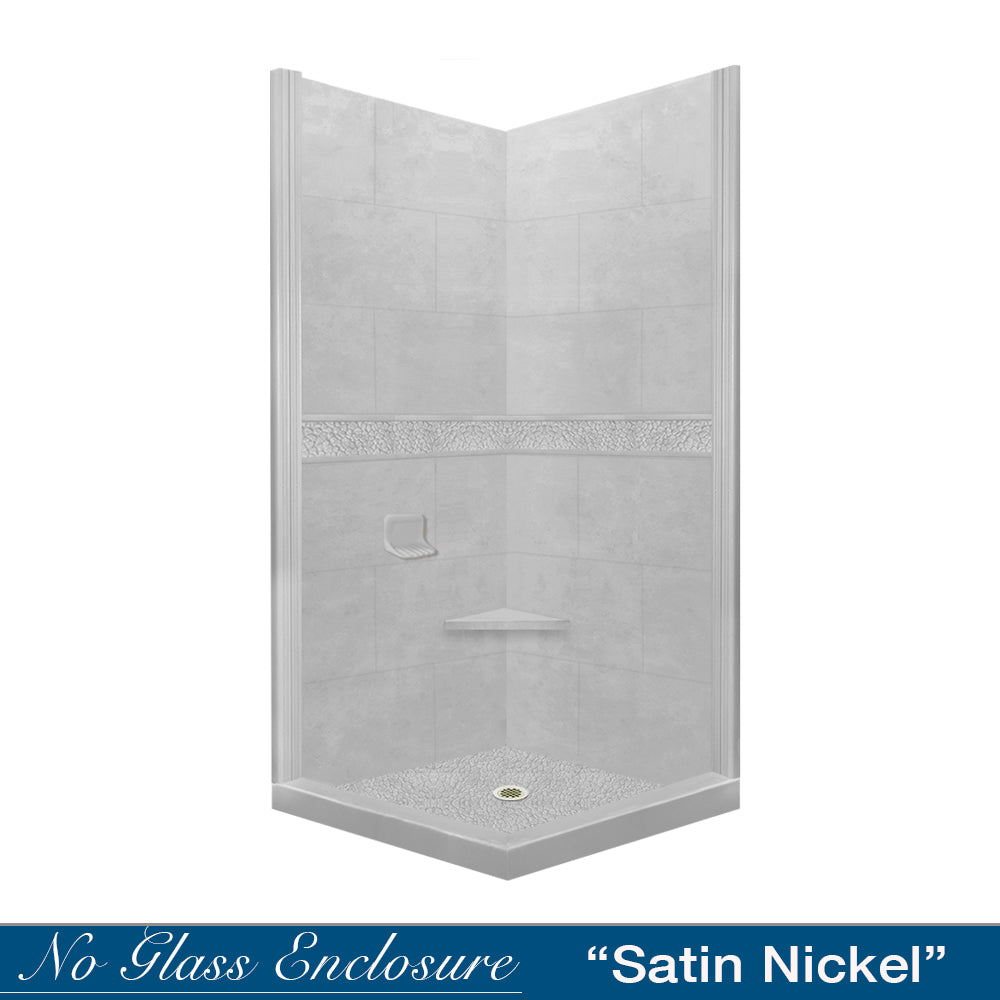 Corner Portland Cement Sistine Stone & Pebble Stone Accent Shower Remodel Kit