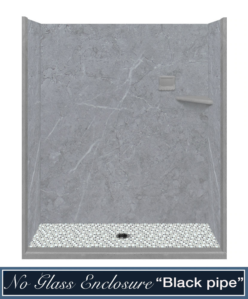 Grio Marble Del Mar Mosaic Alcove Shower Enclosure Kit