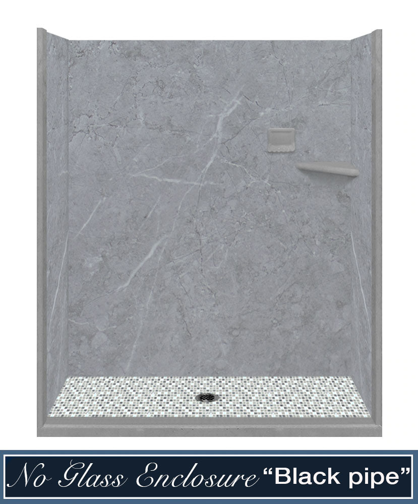 Grio Marble Del Mar Mosaic Alcove Shower Enclosure Kit