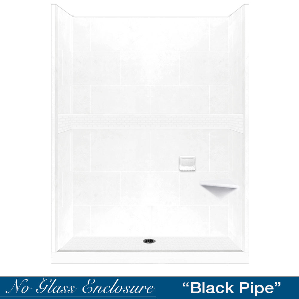 60" Alcove Natural Buff Sistine Stone & Classic Stone Accent ("DIY Shower Remodel Kit")
