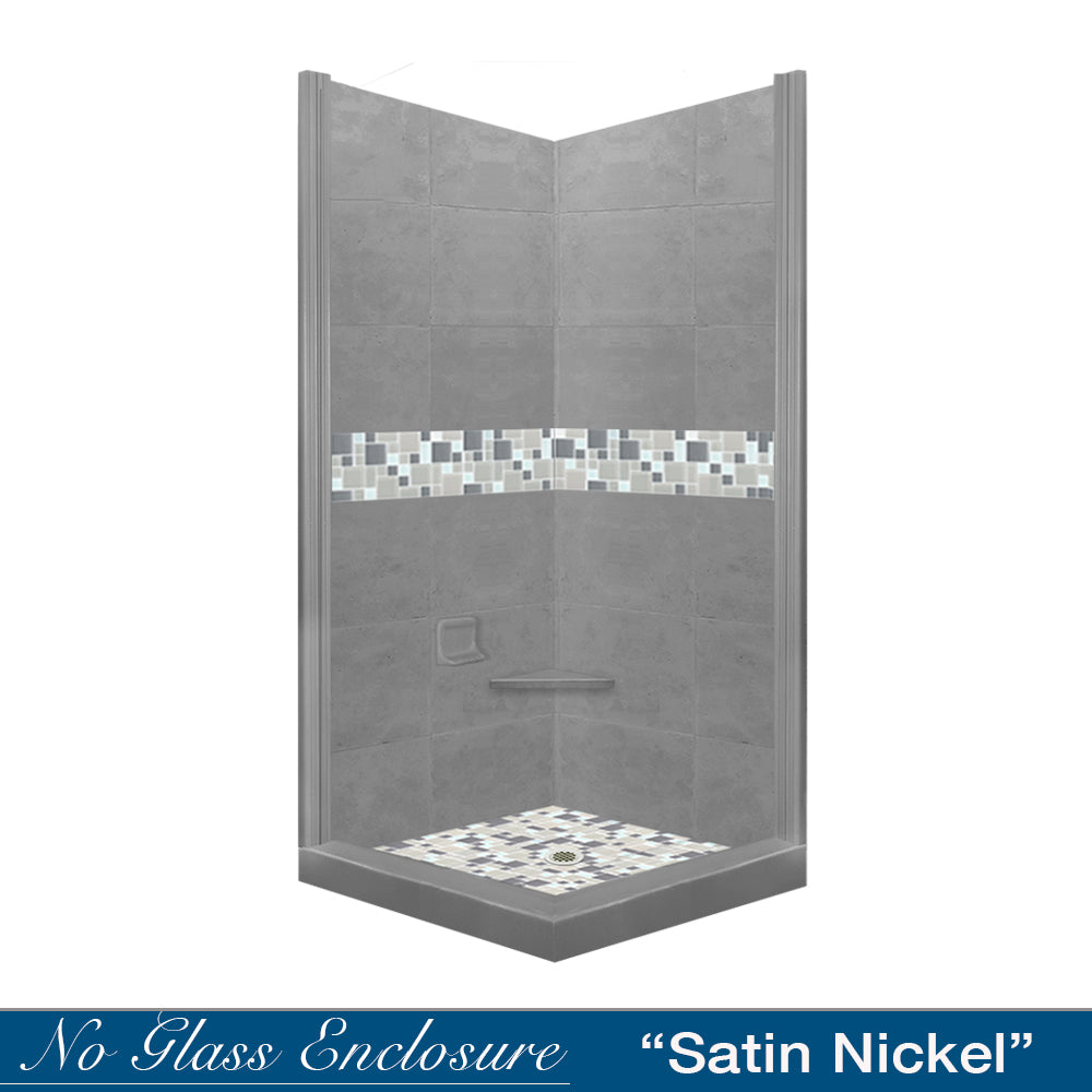 Corner Wet Cement Sistine Stone & Newport Mosaic Accent Shower Remodel Kit