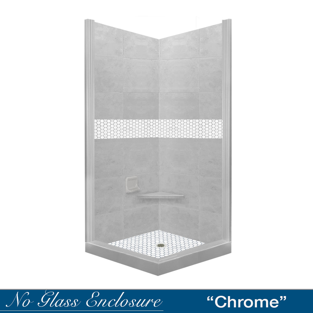 Corner Portland Cement Sistine Stone & Pearl Hex Mosaic Accent Shower Remodel Kit
